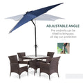 Outsunny 9' X 7' Solar Umbrella, Led Lighted Patio Umbrella For Table Or Base With Tilt & Crank, Outdoor Umbrella For Garden, Deck, Backyard, Pool, Beach, Blue Blue Steel