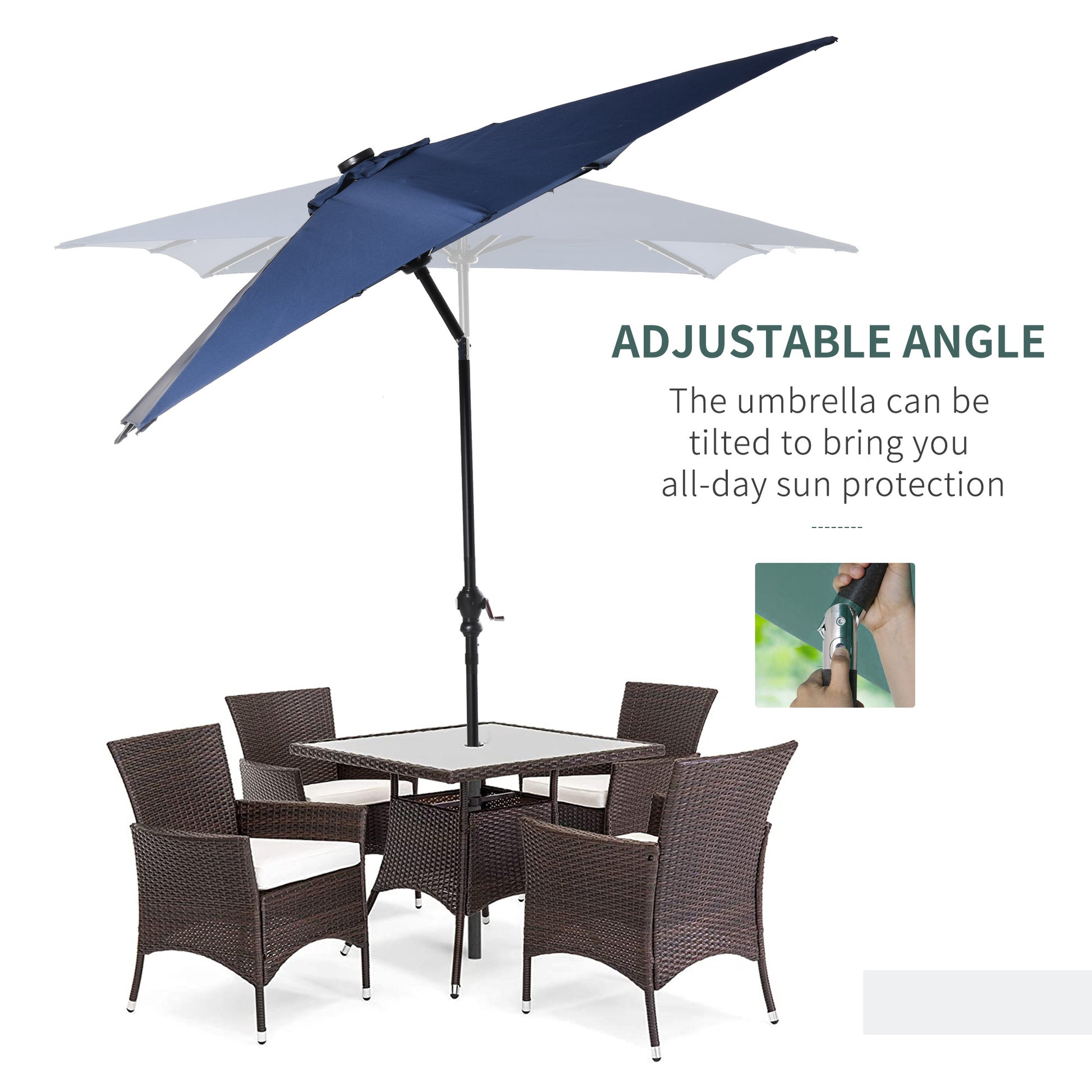 Outsunny 9' X 7' Solar Umbrella, Led Lighted Patio Umbrella For Table Or Base With Tilt & Crank, Outdoor Umbrella For Garden, Deck, Backyard, Pool, Beach, Blue Blue Steel