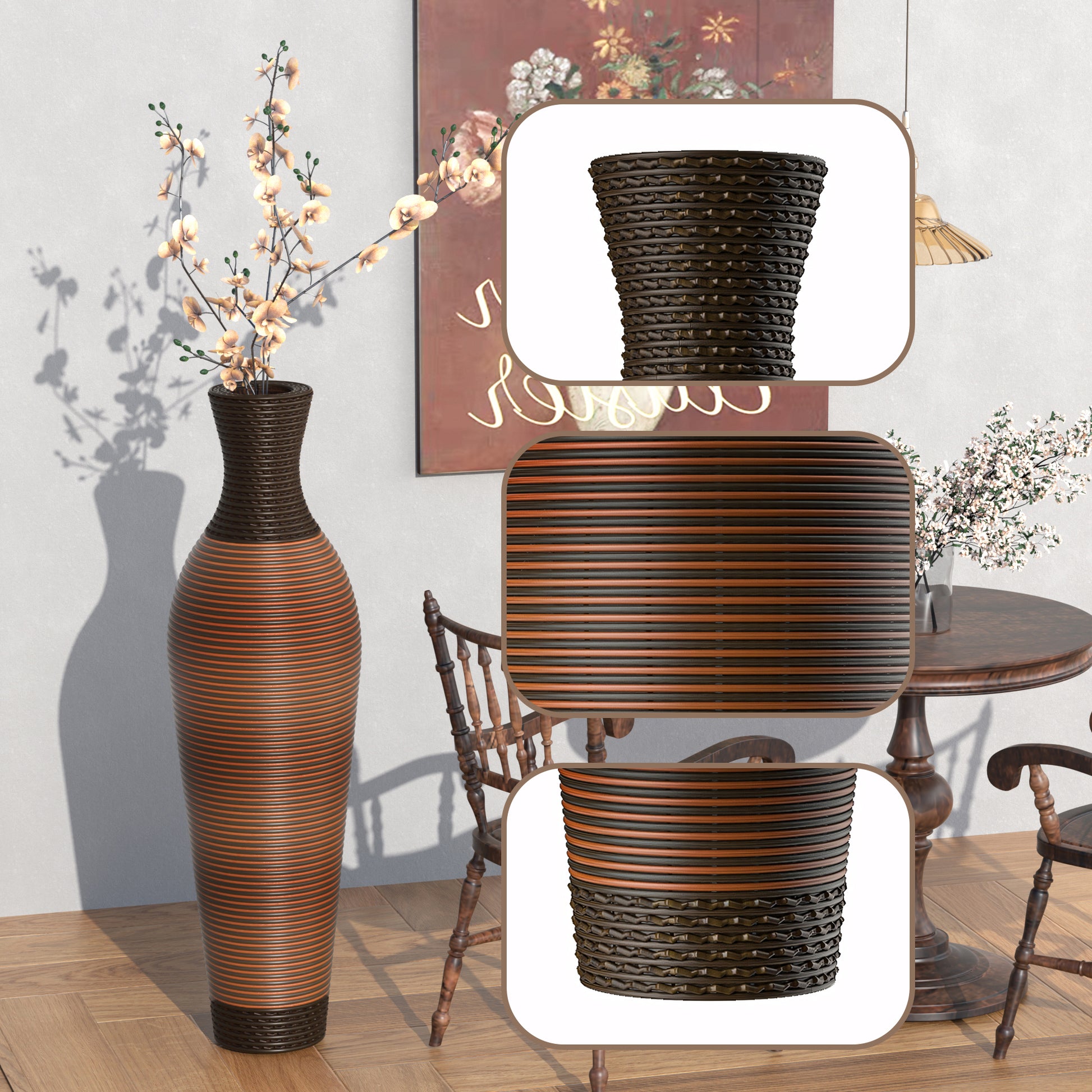 39 "Tall Standing Designer Floor Vases With Elegant Two Tone Dark Brown Finishes Ideal For Decorating Living Rooms, Bedrooms, Entryways Perfect For Decorating Your Home Black Gray American Design,American Traditional,Antique Pvc