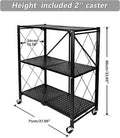 3 Tier Heavy Duty Foldable Metal Rack Storage Shelving Unit With Wheels Moving Easily Organizer Shelves Great For Garage Kitchen, Black Black Primary Living Space Metal Adjustable Shelves Iron