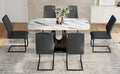 Table And Chair Set, Modern And Minimalist Dining Table, Imitation Marble Patterned Tabletop, Mdf Legs With U Shaped Brackets. Paired With Comfortable Chairs, Suitable For Dining And Living Rooms. Black Mdf Glass