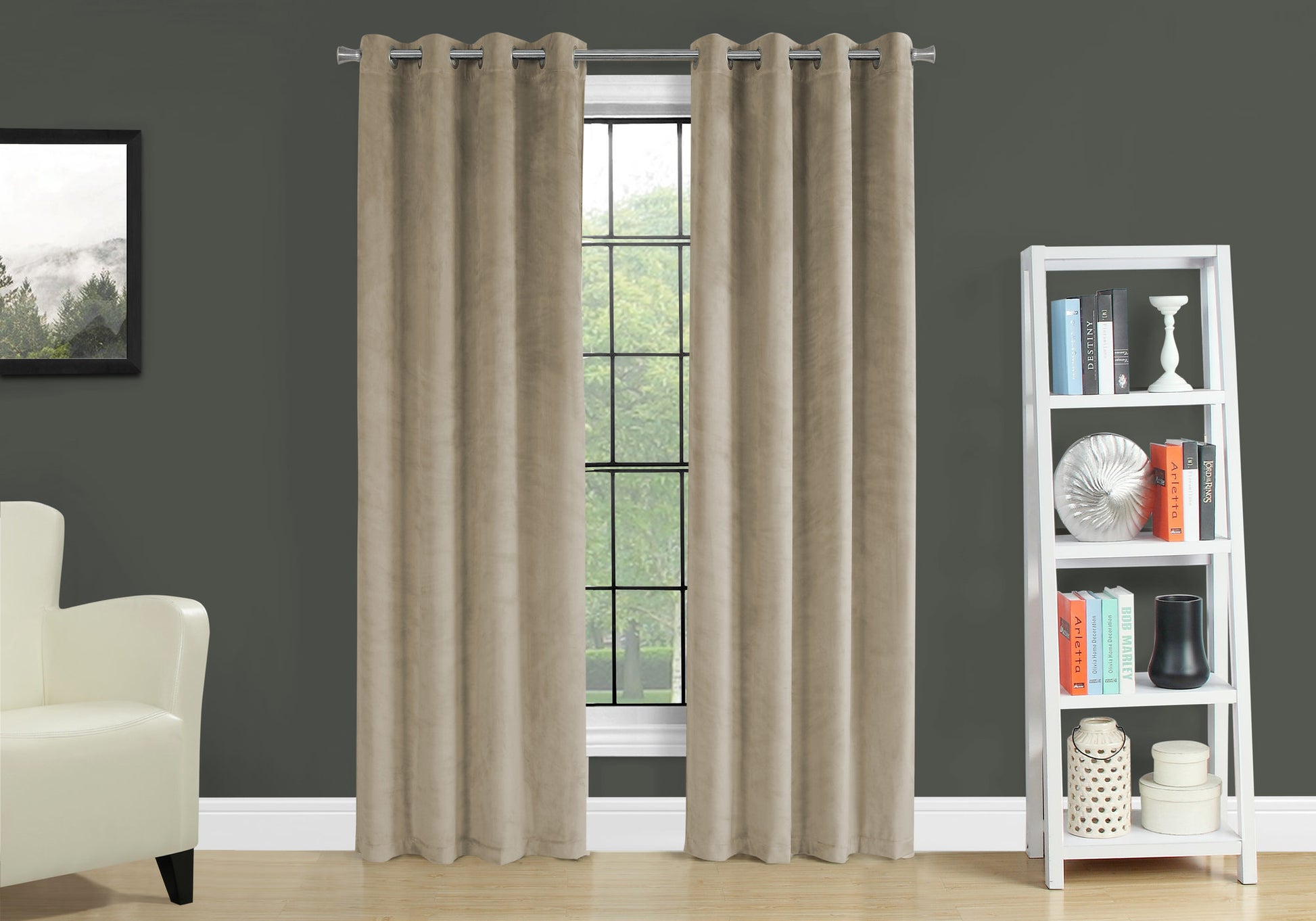 Curtain Panel, 2Pcs Set, 54"W X 95"L, Room Darkening, Grommet, Living Room, Bedroom, Kitchen, Beige Velvet, Contemporary, Modern Beige Polyester