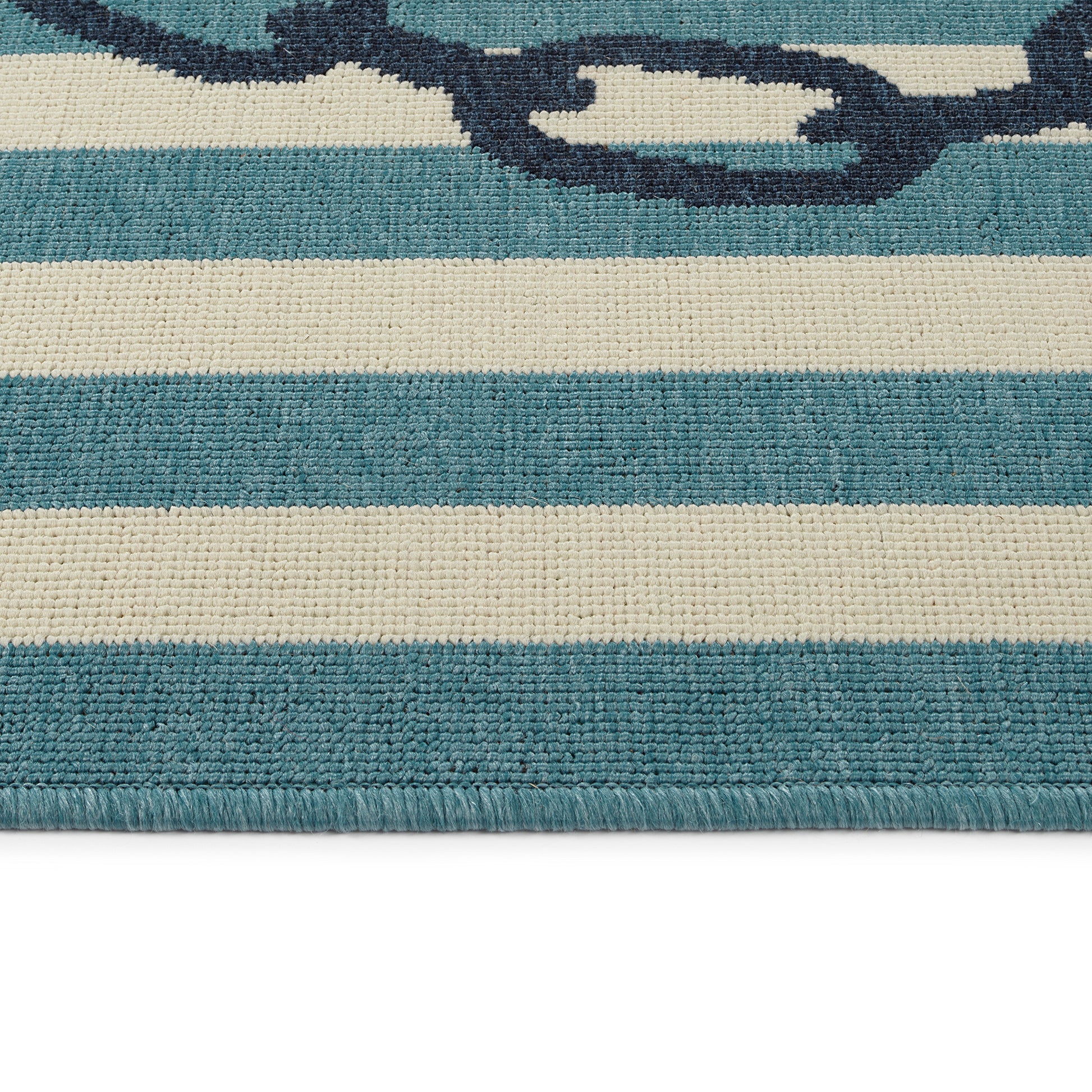 Casual, Contemporary, Transitional, Striped, Nautical, Geometric, Coastal, Nautical, Textured Loop Pile 1'9" X 3' Rectangle Throw Rug Light Blue Polypropylene