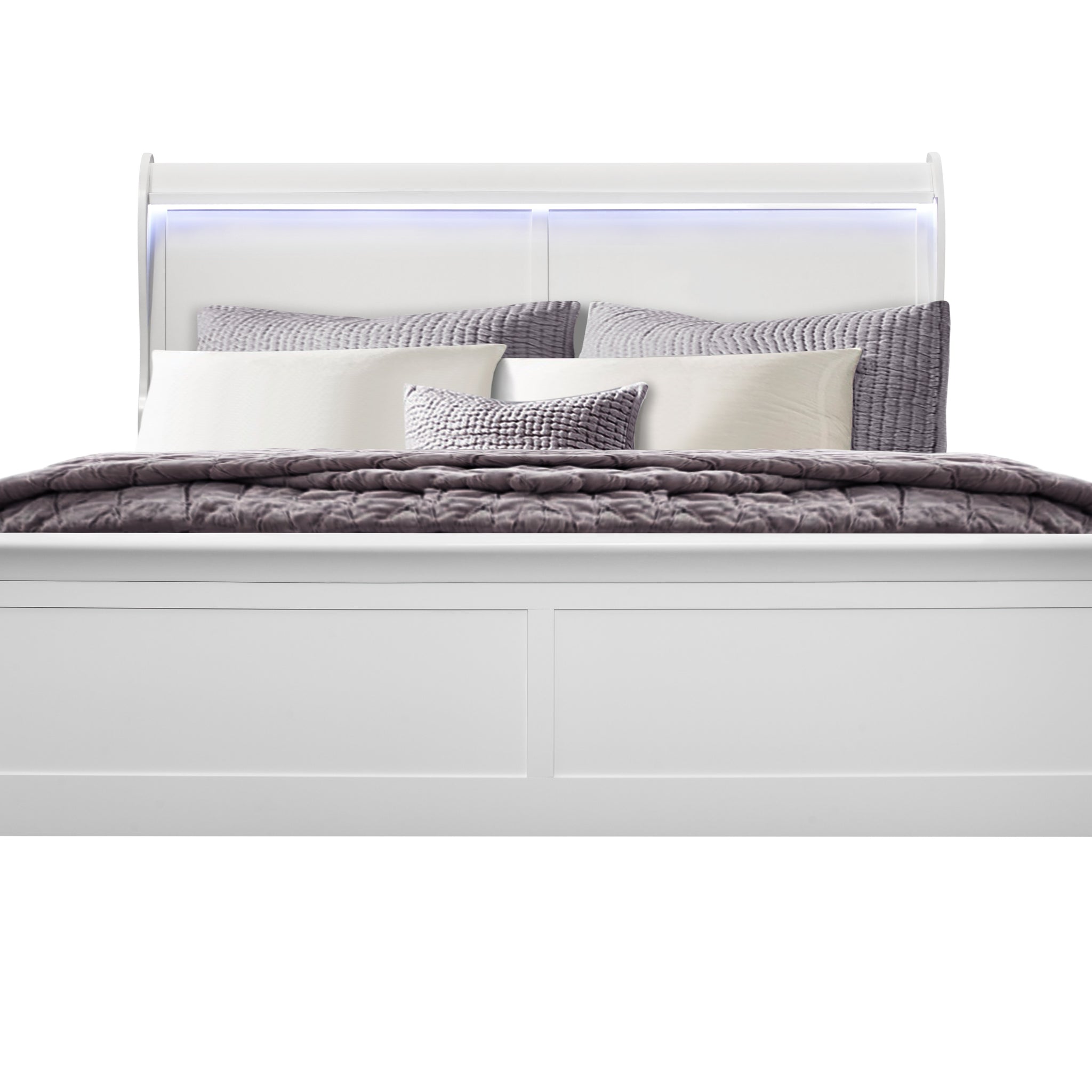 Charlston White King Bed With Led White Solid Wood Mdf