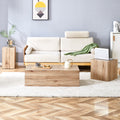 Elevate Your Living Space With This Modern Mdf Coffee Table That Showcases Smooth, Light Wood Color Texture Patterns. It Is Characterized By Stylish Design. Wood Mdf