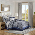 12 Piece Comforter Set With Cotton Bed Sheets Navy King King Navy Polyester