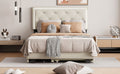 Full Size Velvet Storage Platform Bed, With 2 Big Drawers, T Size Trundle And Led Light, Beige Beige Velvet