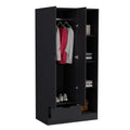 Memphis Wardrobe Armoire With 4 Tier Storage Shelves And 1 Drawer Black Black Bedroom Particle Board