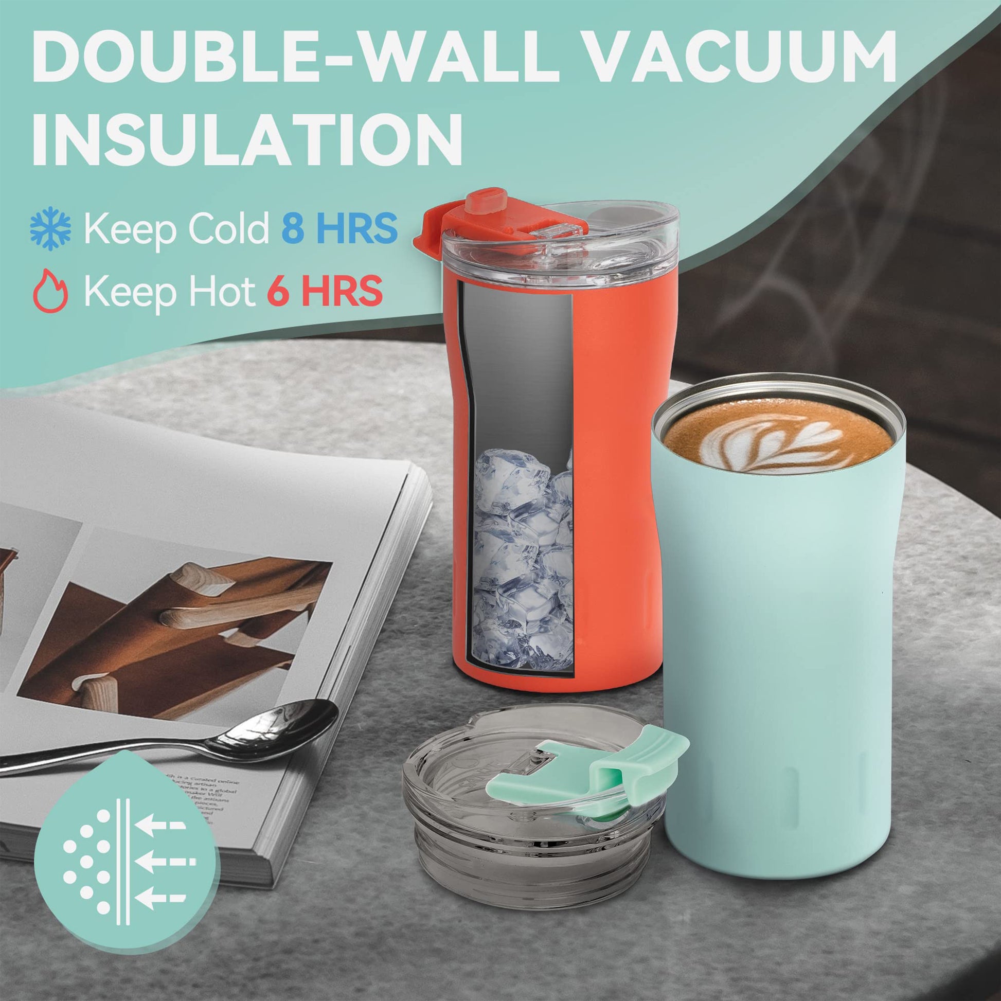 Travel Coffee Mug 12 Oz, Insulated Coffee Cups With Flip Lid, Stainless Steel Coffee Mugs Spill Proof, Double Wall Vacuum Tumblers, Reusable To Go Mug For Hot Ice Coffee Tea Green Mint Green