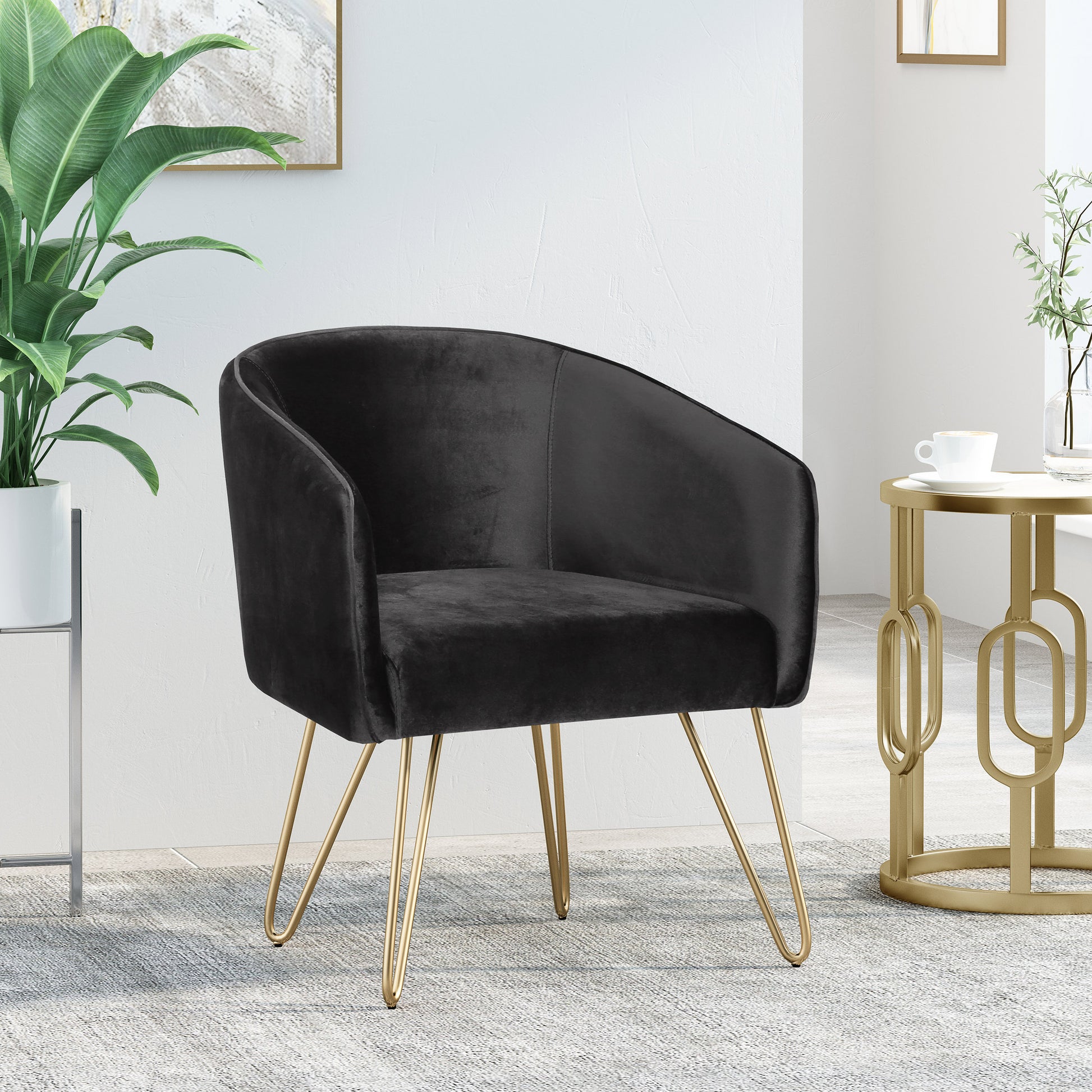 Lounge Arm Chair Black Velvet - Main Image