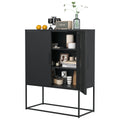 Heavy Duty Metal Buffet Sideboard Modern Steel Storage Cabinet With 2 Shelves, Free Standing Accent Cabinet With Magnetic Doors For Bedroom, Kitchen, And Home Office, Anti Tip Design Easy Assemble Accent Chests 1 2 Shelves Antique Black Primary Living