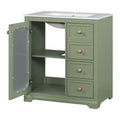 30 Inch Bathroom Vanity With A Soft Close Glass Door, Adjustable Shelves, And Three Drawers Green Bathroom Solid Wood Mdf Glass