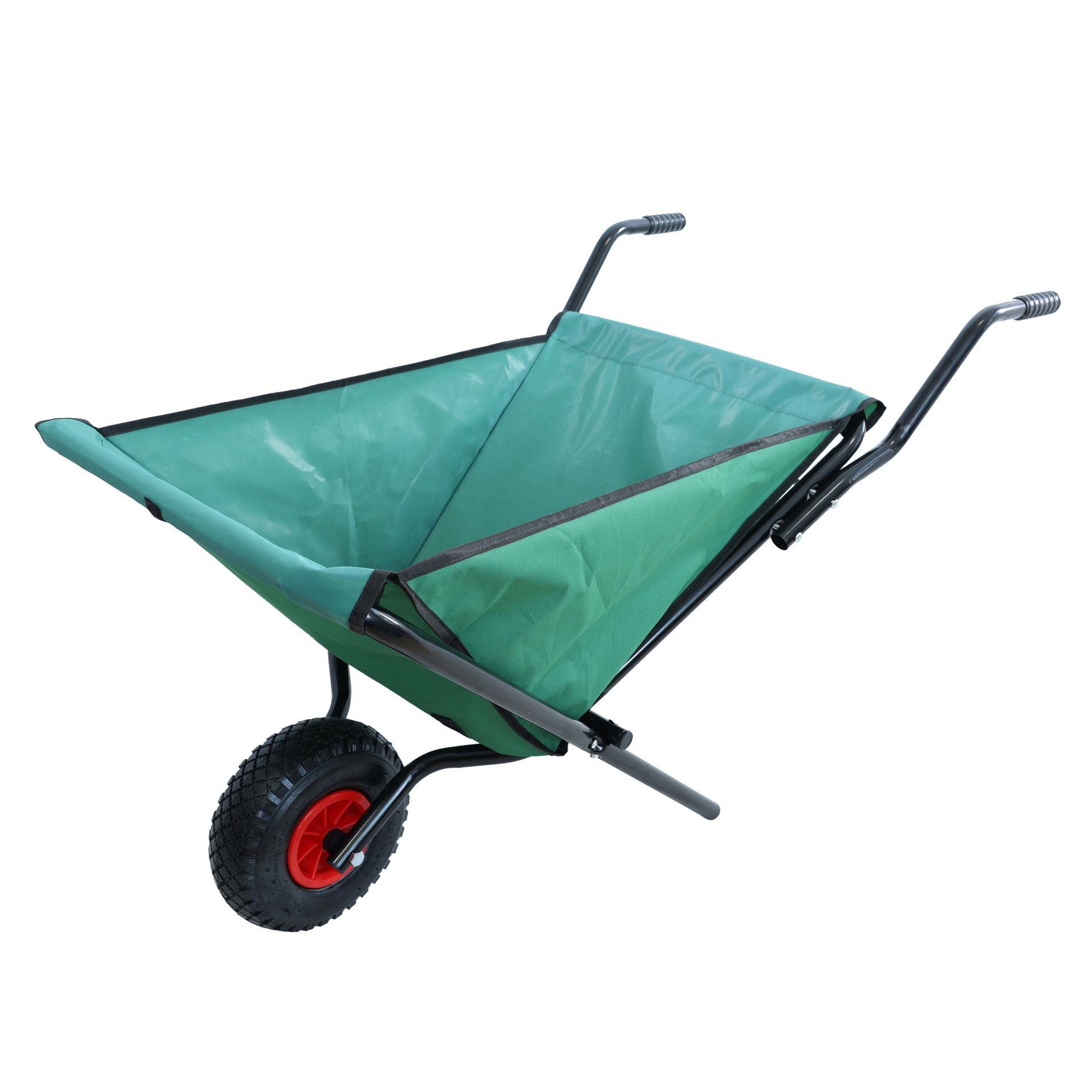 Collapsible Wheelbarrow 176 Lbs Folding Yard Garden Wheelbarrow Foldable Lightweight Gardening Heavy Duty Oxford Cloth Green Lawn Cart For Grass, Leaf, Garden Supplies, 10" Pneumatic Tire Green Iron,Oxford Fabric