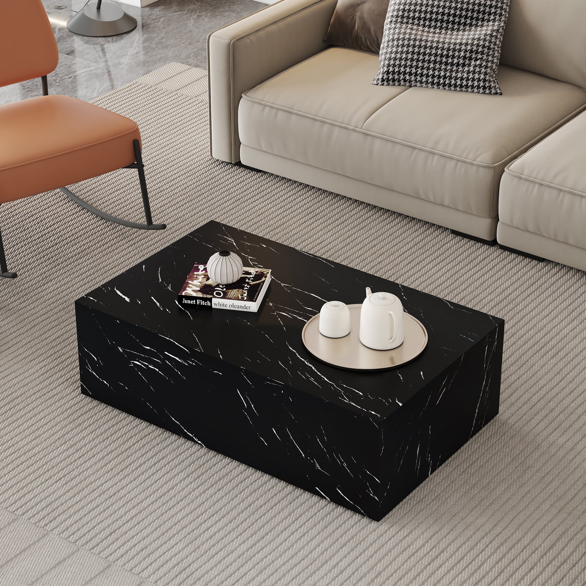 Enhance Your Living Space With This Modern Mdf Coffee Table Featuring A Sleek Black Texture Pattern. Measuring 39.3X23.6X11.8 Inches, It Boasts A Stylish And Durable Design. Black Mdf