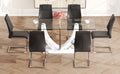 Table And Chair Set, Large Modern Rectangular Glass Table, Can Accommodate 6 8 People, Equipped With A 0.39 Inch Tempered Glass Tabletop And Mdf Table Legs.Paired With Comfortable And Soft Chairs. Black Mdf Glass