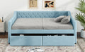 Full Size Upholstered Tufted Daybed With 2 Drawers, Blue Box Spring Not Required Full Blue Wood Daybeds Velvet Upholstered