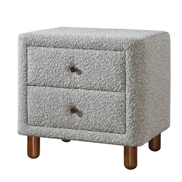 Grey Boucle 2 Drawer Upholstered Nightstand Grey 2 Drawers Bedroom Rectangle Drawers Wood Fabric