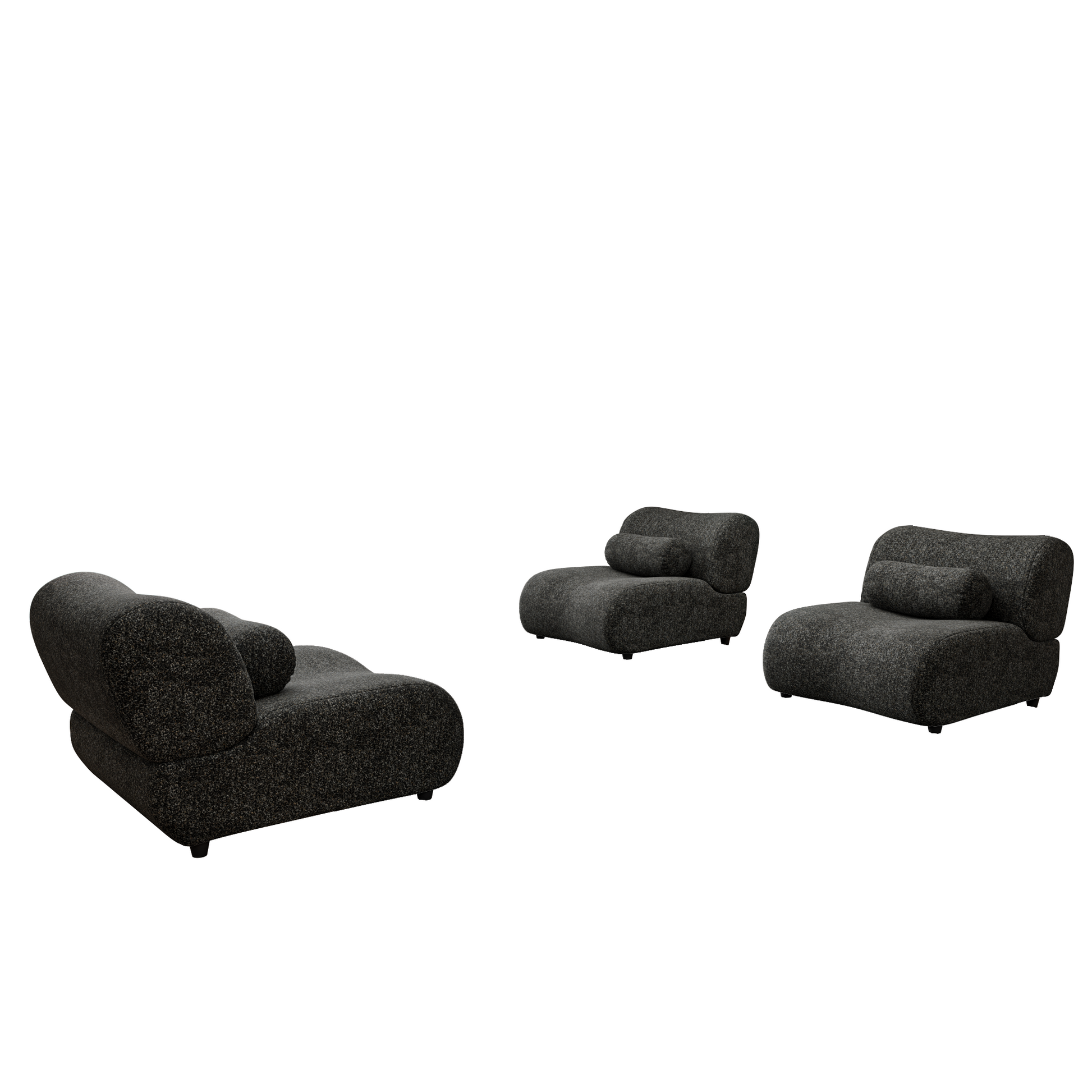 Modern Black Chenille Sofa Set 3 Seat Modular Sectional Couch With Cylindrical Pillows For Living Room Stylish & Comfortable Furniture Black Chenille 3 Seat