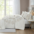 3 Piece Tufted Cotton Chenille Comforter Set Ivory Taupe Full Queen Full Ivory Taupe Polyester