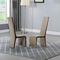 Wood Dining Chair, Long Tilted Back, Set Of 2, Ebony Brown, Taupe Gray Gray Wood Fabric