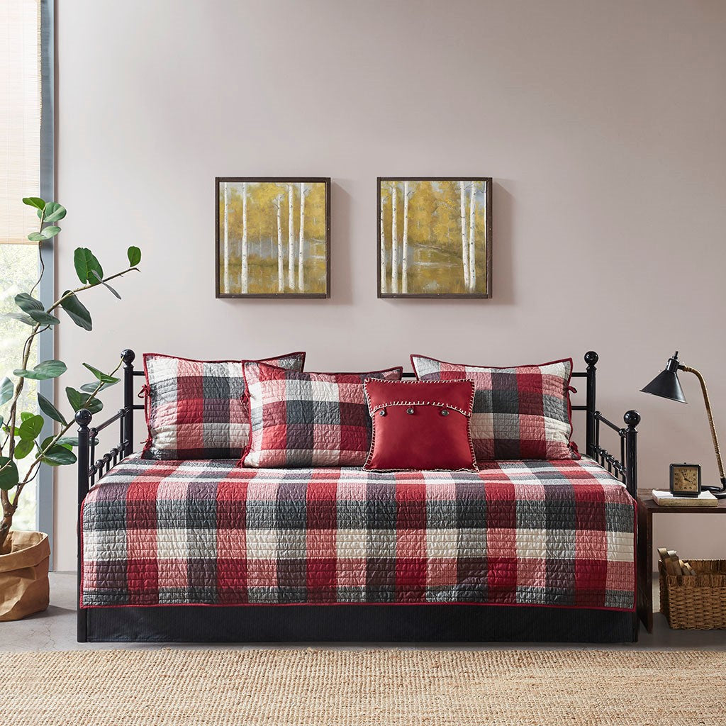 6 Piece Reversible Plaid Daybed Cover Set Red Daybed Red Microfiber