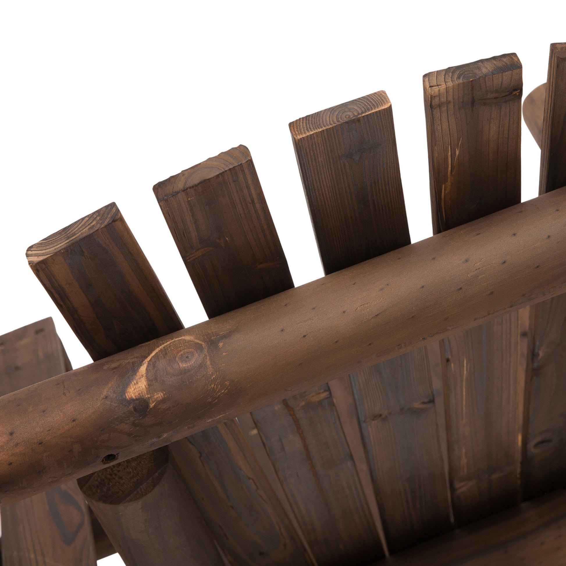 Outsunny 2 Seat Wooden Adirondack Chair, Patio Bench With Table, Outdoor Loveseat Fire Pit Chair For Porch, Backyard, Deck, Carbonized Brown Wood