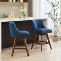 Counter Height Swivel Barstools, 26'' H Seat Height Upholstered Bar Stools Set Of 2, Fabric In Blue Blue Dining Room American Design Rubberwood Set Of 2 Foam Wood Fabric