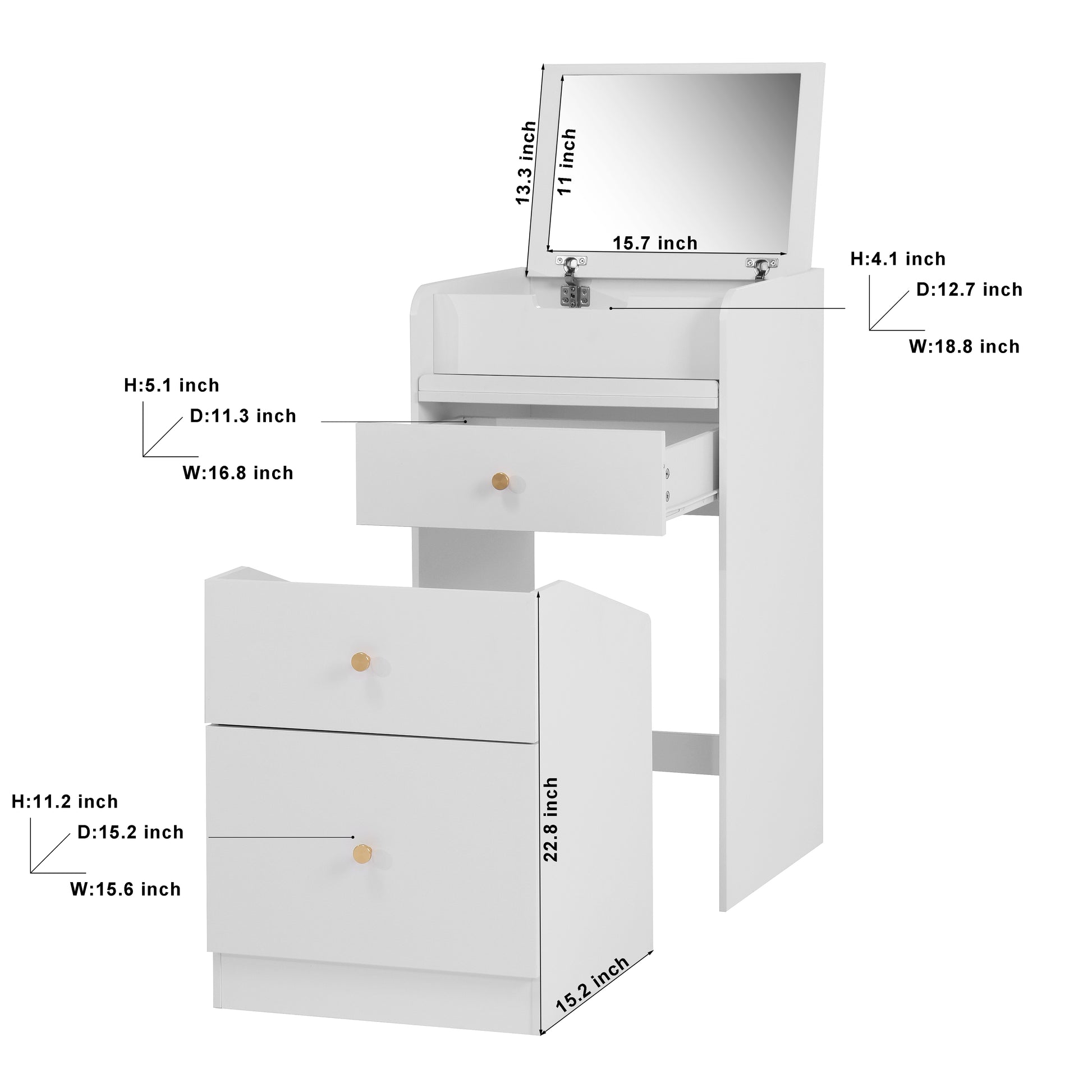 Small Vanity Desk With Mirror White Makeup Vanitys Set Make Up Table With Chair, Drawers, Mini Space Saving Cute Dressing Table For Girls Bedroom Living Room White Primary Living Space Mdf