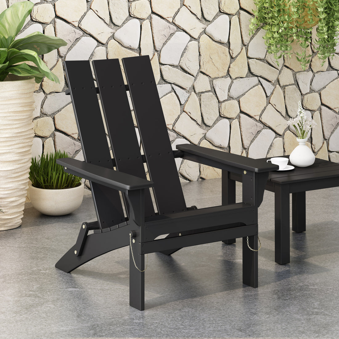 Zuma Foldable Adirondack Chair Black Wood