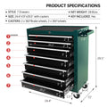 7 Drawer Rolling Tool Cart, Rolling Tool Box On Wheels, Lockable Home Repair Tool Storage Organizer, Tool Chest Cabinet For Mechanic, Garage Green Steel