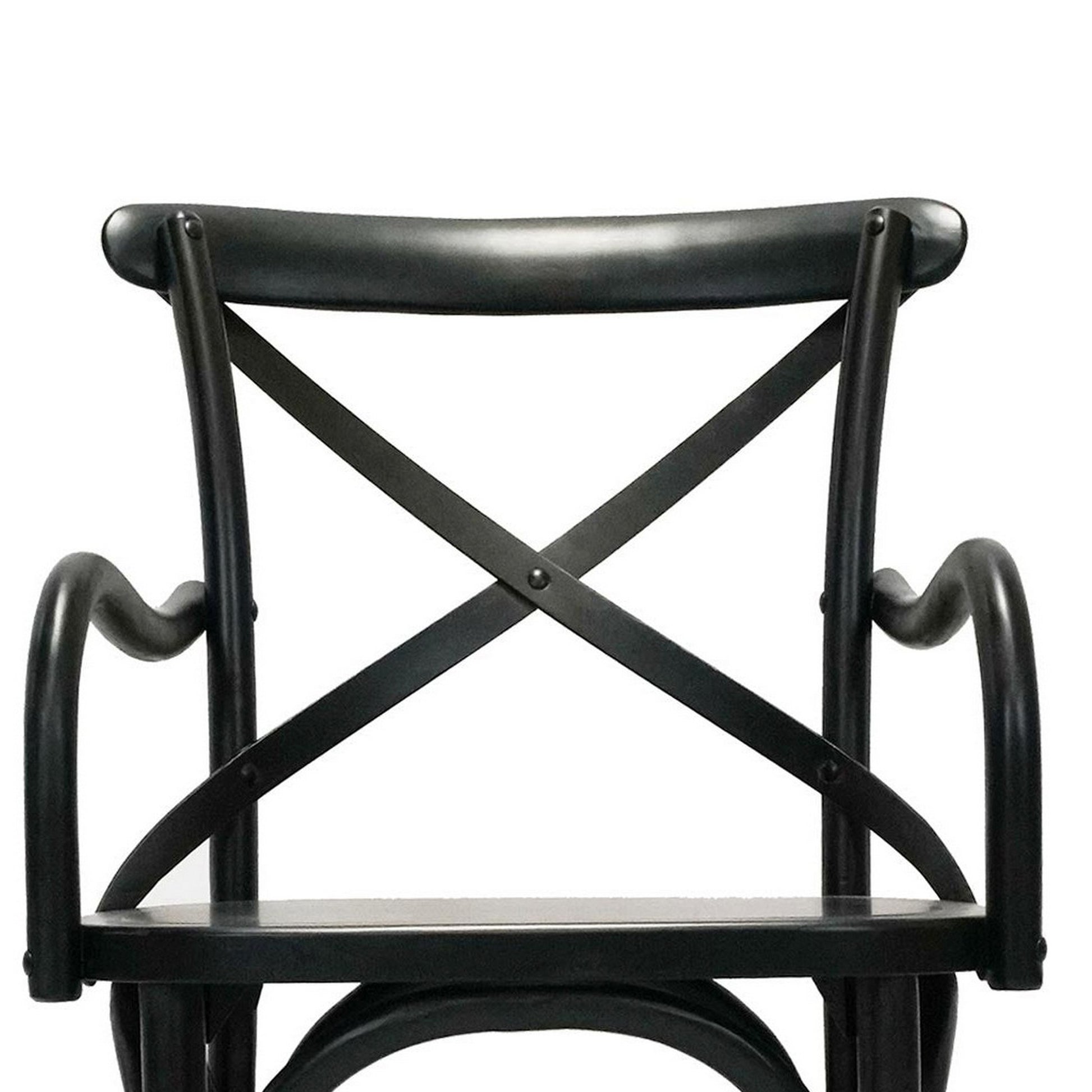 Rhy 18 Inch Dining Armchairs, Set Of 2, Metal Cross Backrests, Jet Black Black Wood Metal