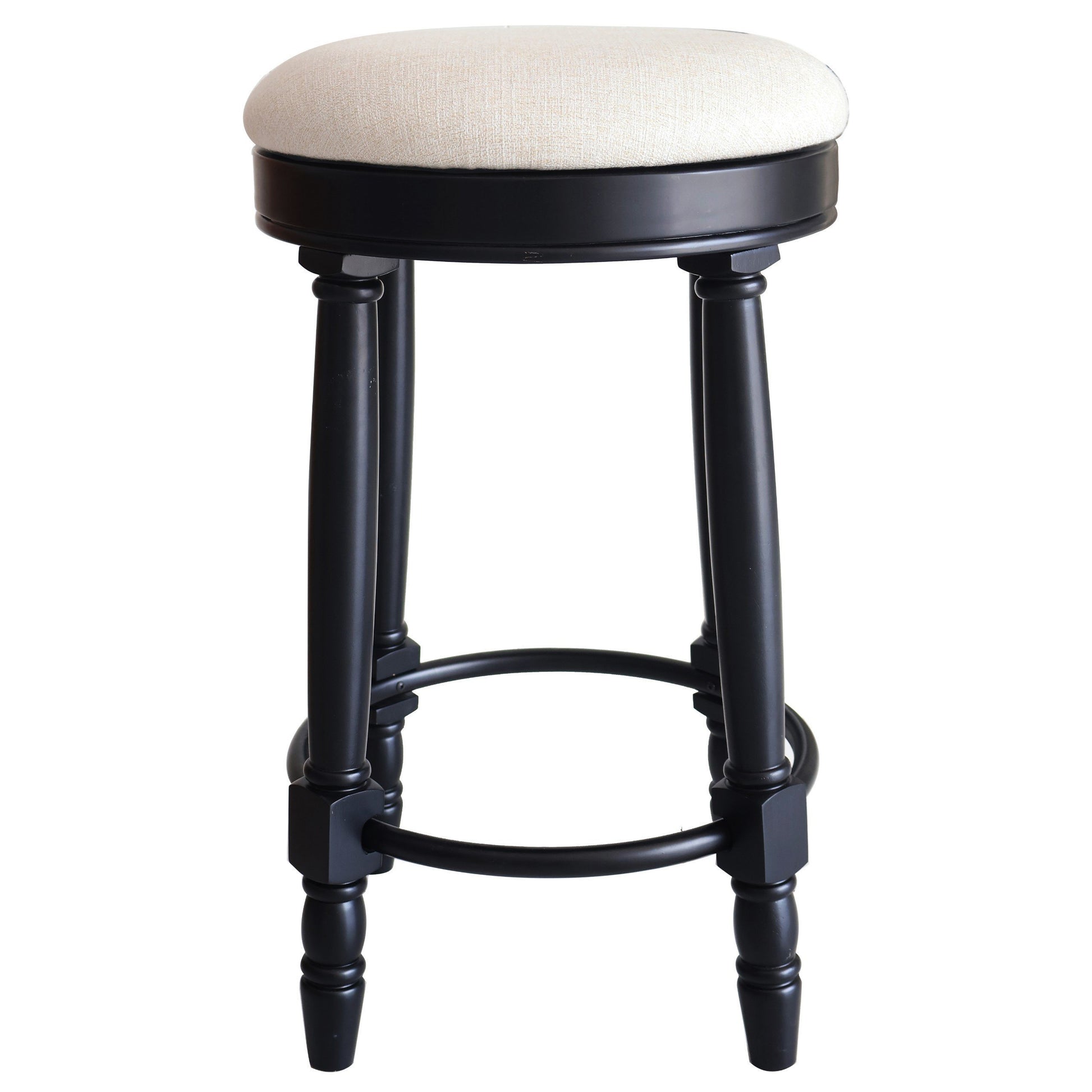 Bar Stools Set Of 2 Black Color, 360 Degree Swivel, Accent Wooden Swivel Seat Counter Height Bar Stool,White Cushion Seat, Barstool Perfect For Dining And Living Room Height 26" Cushion Solid White