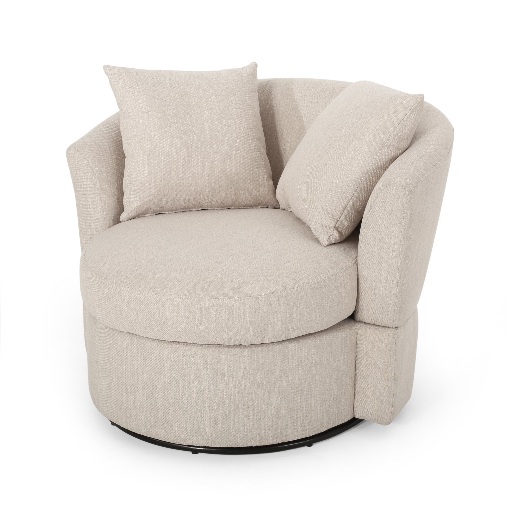 Swivel Club Chair Beige Brown Fabric