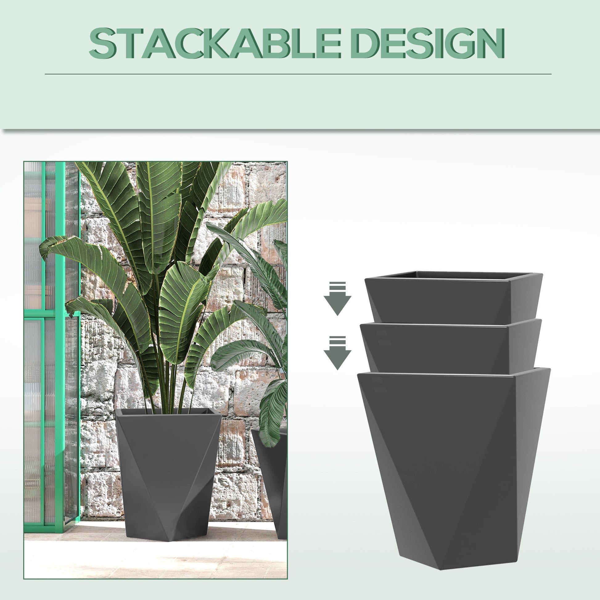 geometric plant pots outdoor Outsunny Set Of 3 Tall Planters, 18", 15.25", 11.75", Mgo Indoor Outdo