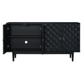 Modern 4 Door Sideboard With Convex Pattern Doors And 2 Silver Handle For Living Room, Dining Room, Kitchen Black Black Mdf