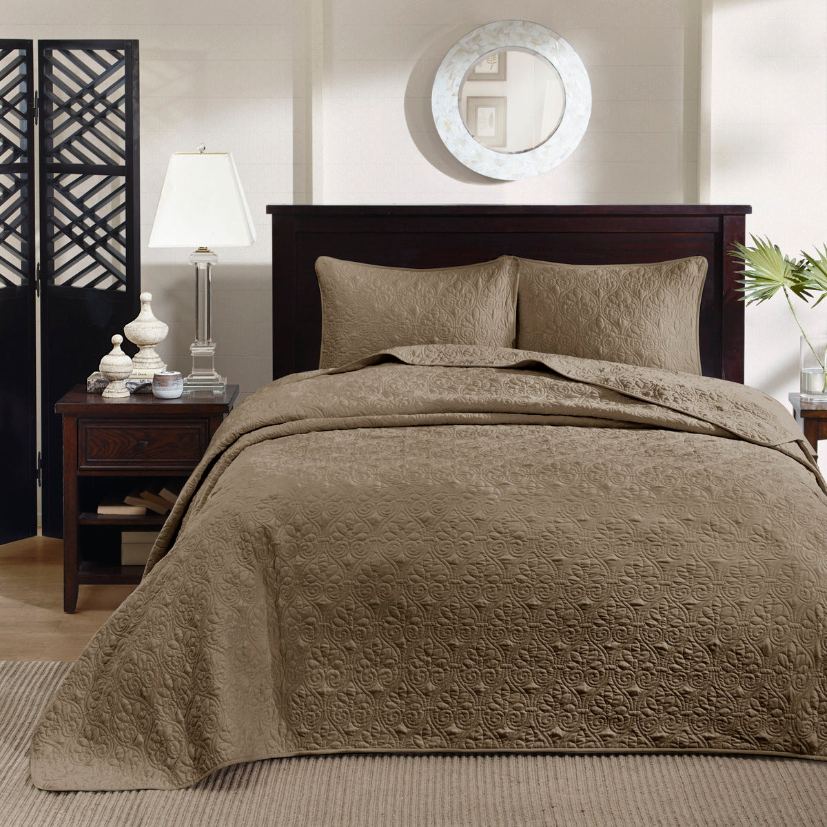 Reversible Bedspread Set Mocha King Mocha Cotton