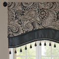 Jacquard Window Rod Pocket Valance With Beads Black 50X18