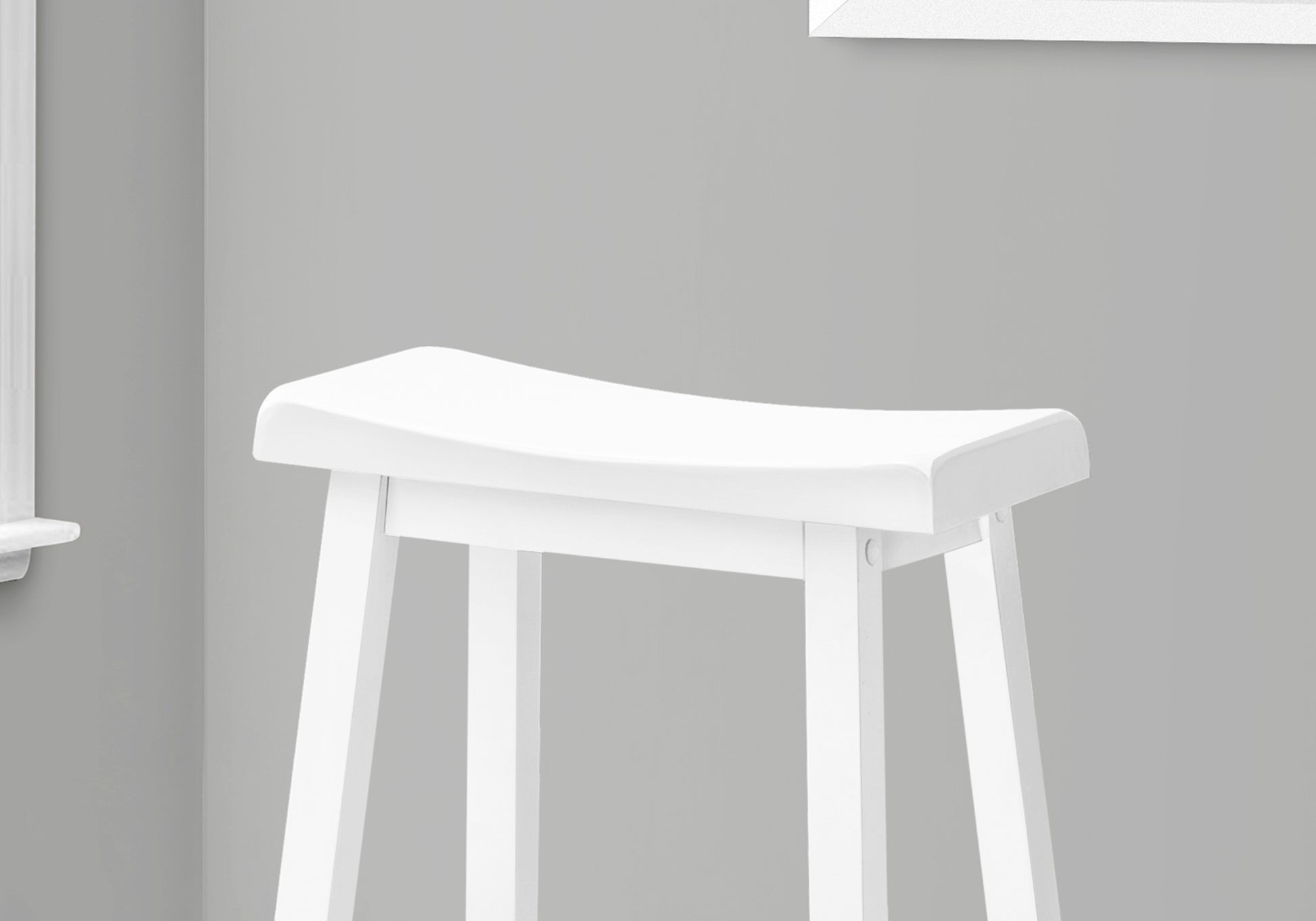 Bar Stool, Set Of 2, Bar Height, Saddle Seat, White Wood, Contemporary, Modern White Solid Wood