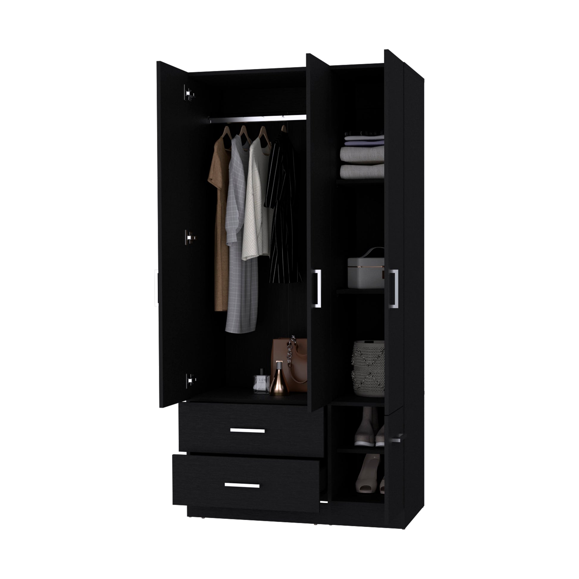 Douglas Armoire In Melamine, Two Drawers, Hanging Rod And 4 Doors. Black Bedroom Contemporary Particle Board Melamine