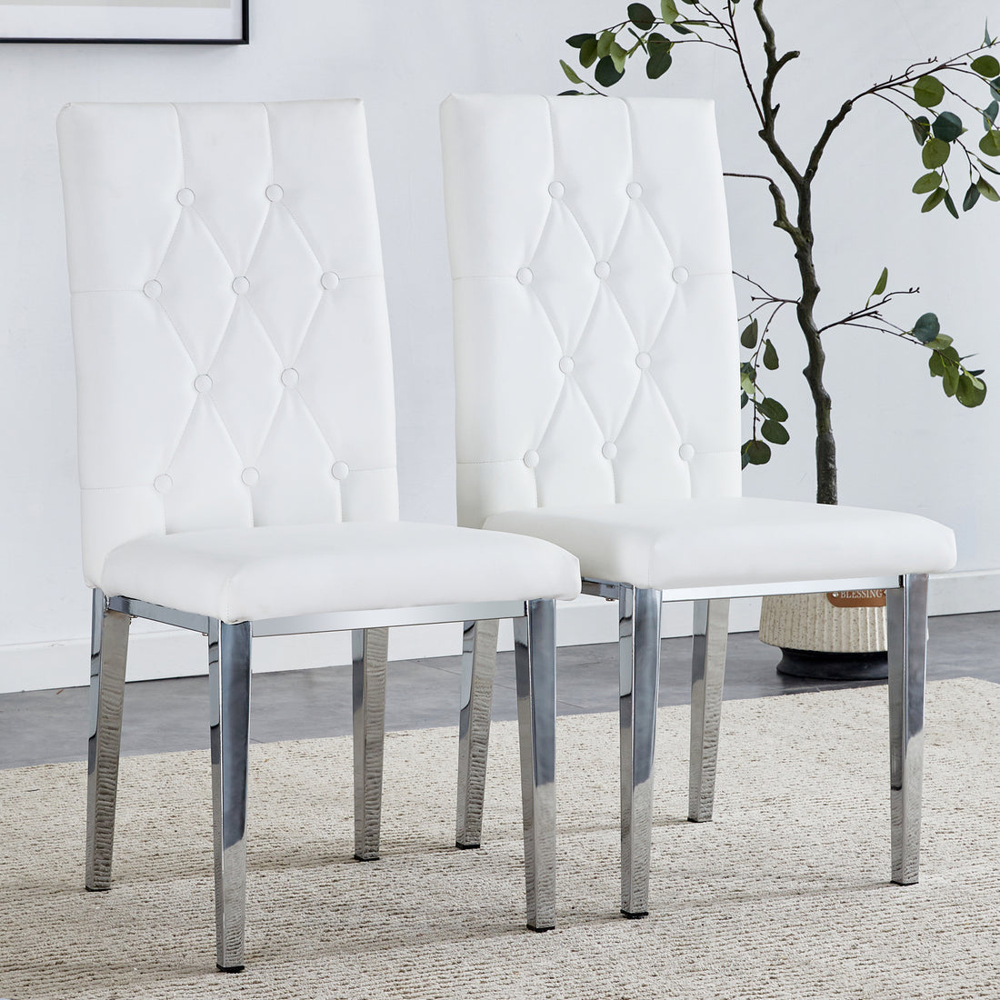 2 Piece Dining Chairs.White Armless Dining Chairs Brings A Touch Of Fresh And Bright Ambiance To The Dining Area, Seamlessly Blending With Modern Minimalist Or Nordic Decor Styles. White Pu