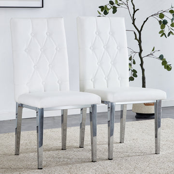 2 Piece Dining Chairs.White Armless Dining Chairs Brings A Touch Of Fresh And Bright Ambiance To The Dining Area, Seamlessly Blending With Modern Minimalist Or Nordic Decor Styles. White Pu