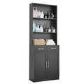 Bathroom Storage Cabinet, Cabinet With Two Doors And Drawers, Adjustable Shelf, Three Layer Open Shelf, Mdf Board, Black Black Mdf