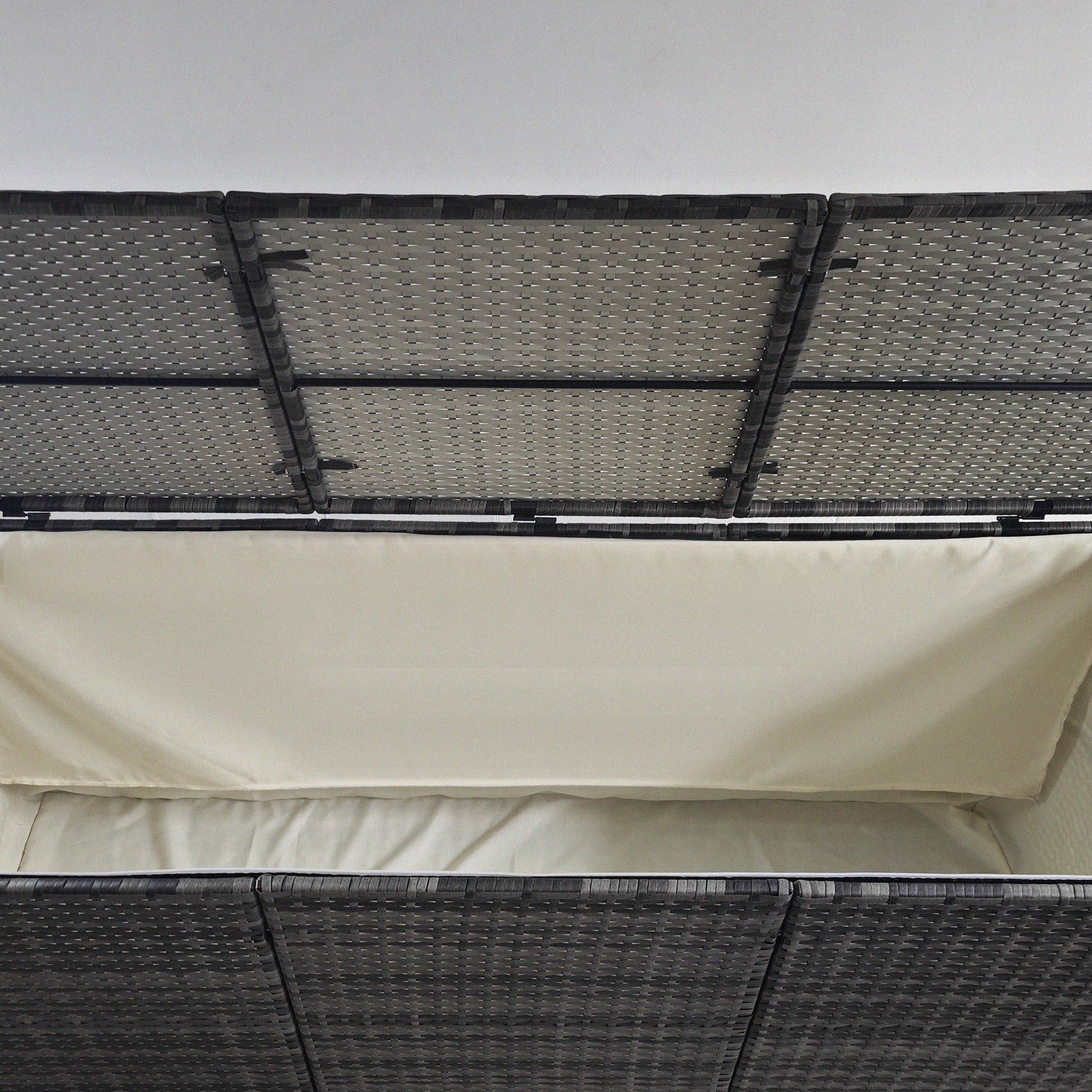 Outsunny 175 Gallon Outdoor Storage Box With Inner Liner, Pe Rattan Wicker Deck Box With Pneumatic Bar Lift For Indoor & Outdoor, Patio Furniture Cushions, Pool Toys, Garden Tools, Mixed Gray Grey Steel