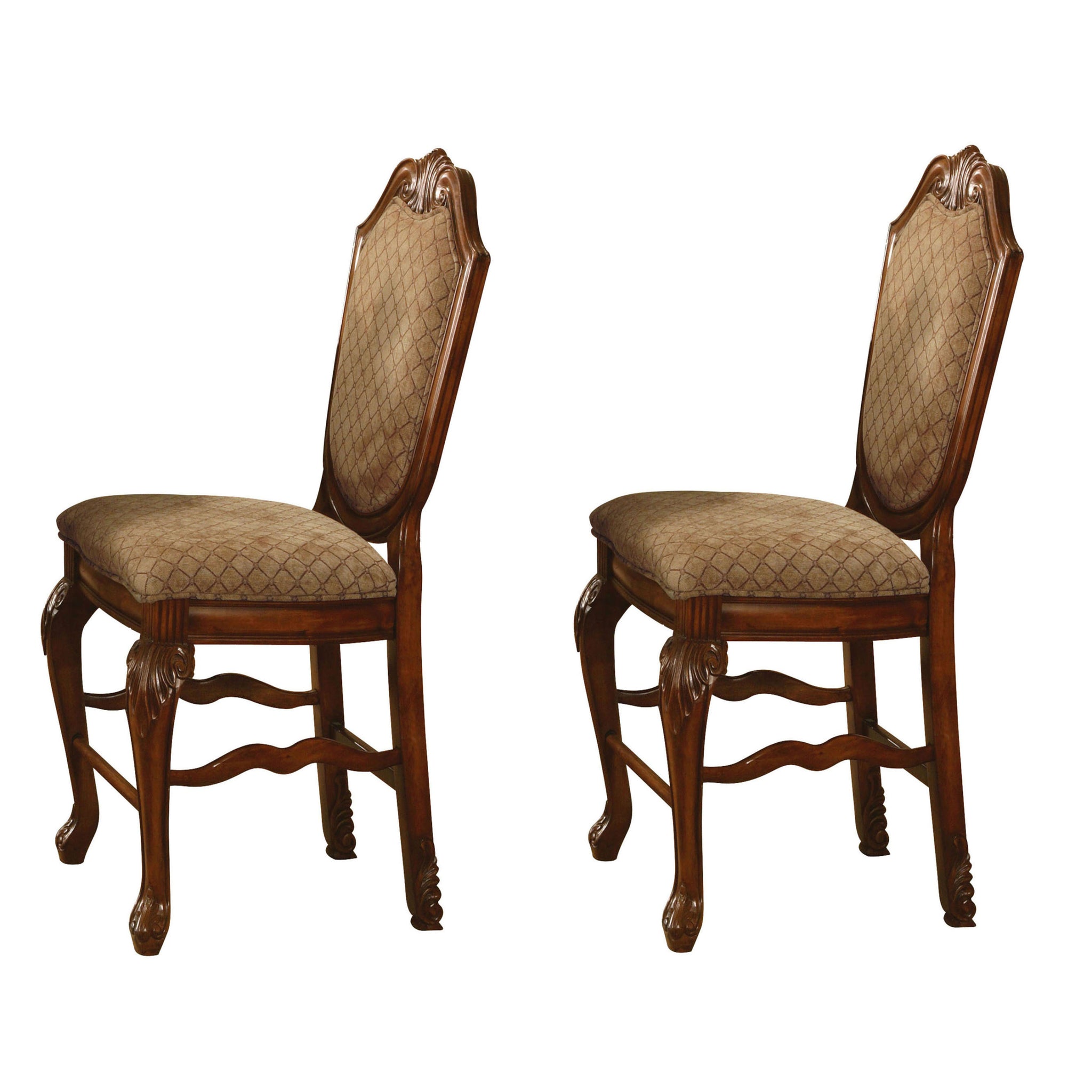 Beige And Cherry Solid Back Counter Height Stools Set Of 2 Cherry Dining Room Foam Traditional Set Of 2 Wood Fabric