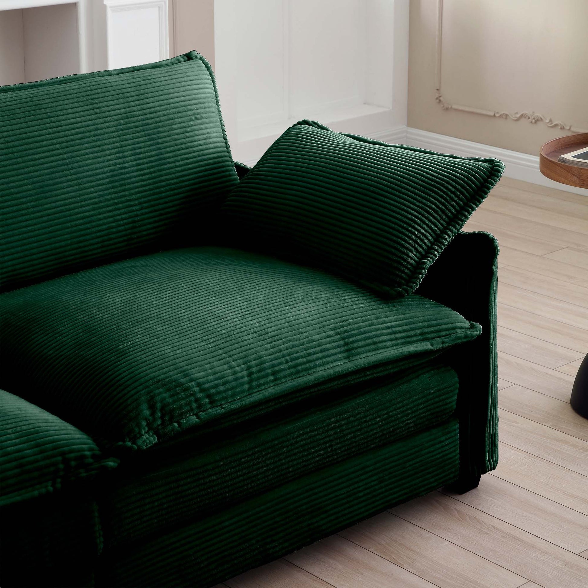Oversized Modular Cushioned Sofa,With 3 Ottomans To Work As Sleeper Sofa Beds, 3 Seater Sofa With 3 Footstools,Green Corduroy Fabric Green Corduroy 3 Seat
