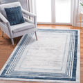 5X7 Blue Ivory Bordered Non Shedding Living Room Bedroom Dining Home Office Stylish And Stain Resistant Area Rug Blue Polyester