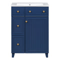 24 Inch Bathroom Vanity Cabinet With Ceramic Sink, 2 Drawers, 1 Door Blue Bathroom Solid Wood Mdf