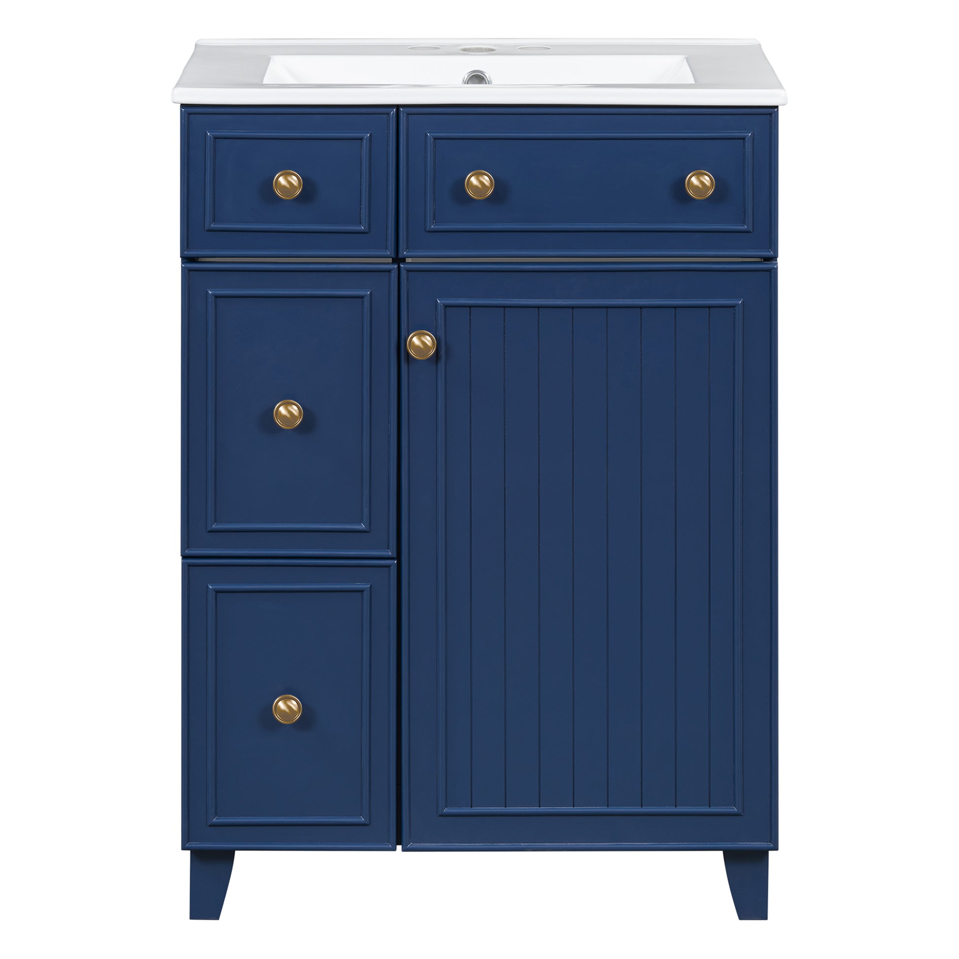 24 Inch Bathroom Vanity Cabinet With Ceramic Sink, 2 Drawers, 1 Door Blue Bathroom Solid Wood Mdf