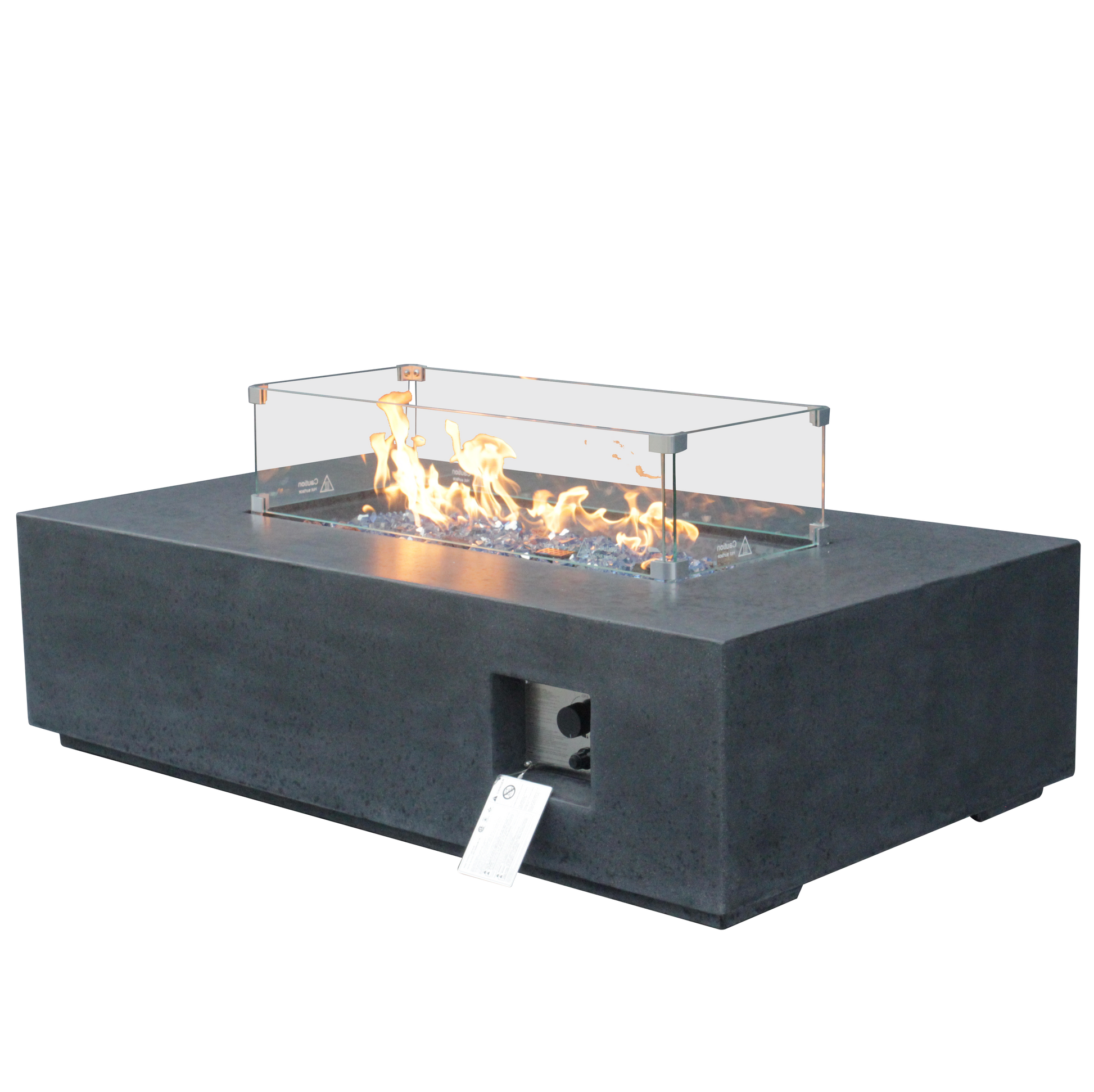 52 Inch Outdoor Concrete Propane Gas Rectangle Fire Pit Table In Dark Gray Color Black Gray Garden & Outdoor American Design,Contemporary,Luxury,Modern Fiberglass Concrete