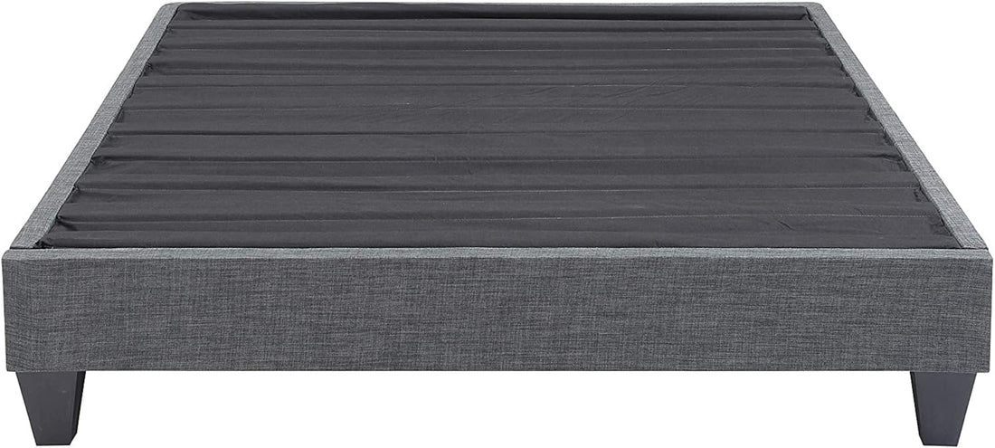 1Pc Contemporary Upholstered Platform Bed Full Size Linen Like Polyester Fabric Steel Grey Wood Frame Bedroom Box Spring Not Required Full Steel Gray Wood Primary Living Space Contemporary Bed Frame Polyester Wood